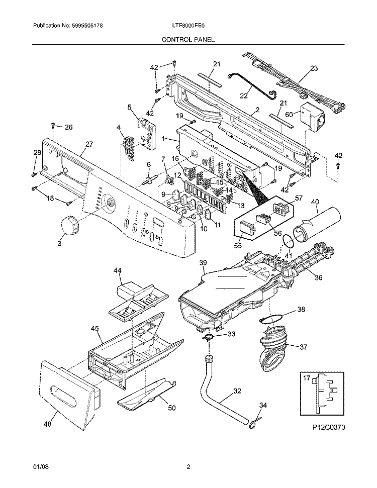 CONTROL PANEL Diagram and Parts List for LTF8000FE0  Frigidaire Washer