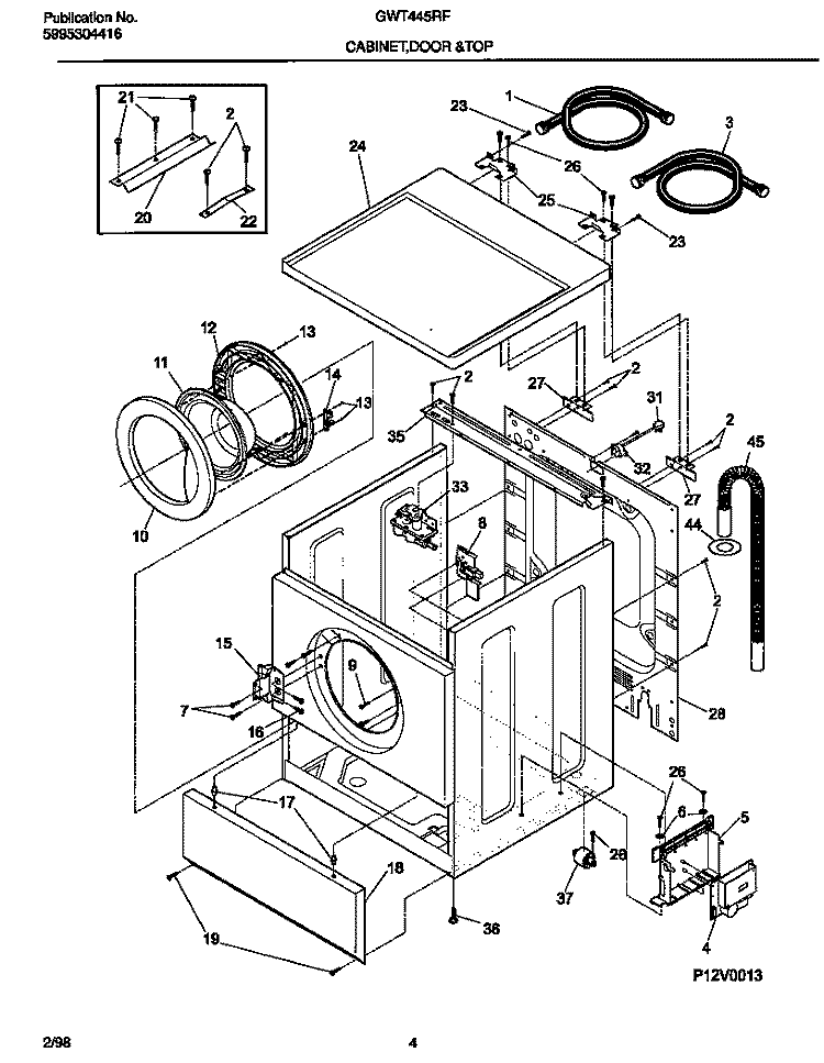 CABINET, DOOR & TOP Diagram and Parts List for GWT445RFS2  Gibson Washer