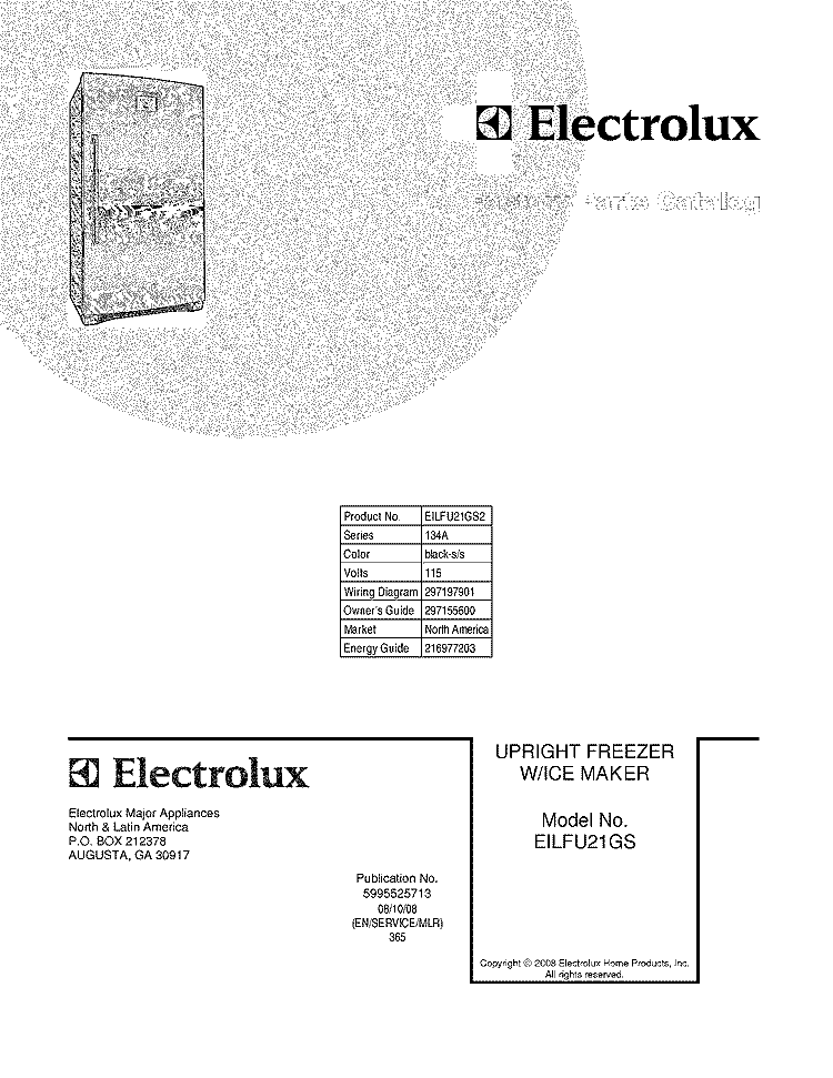 COVER Diagram and Parts List for EILFU21GS2  Electrolux Freezer
