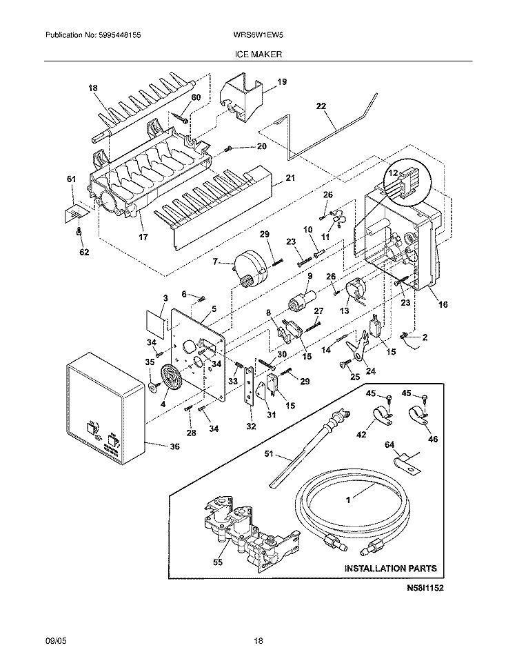 ICE MAKER Diagram and Parts List for WRS6W1EW5  Westinghouse Refrigerator