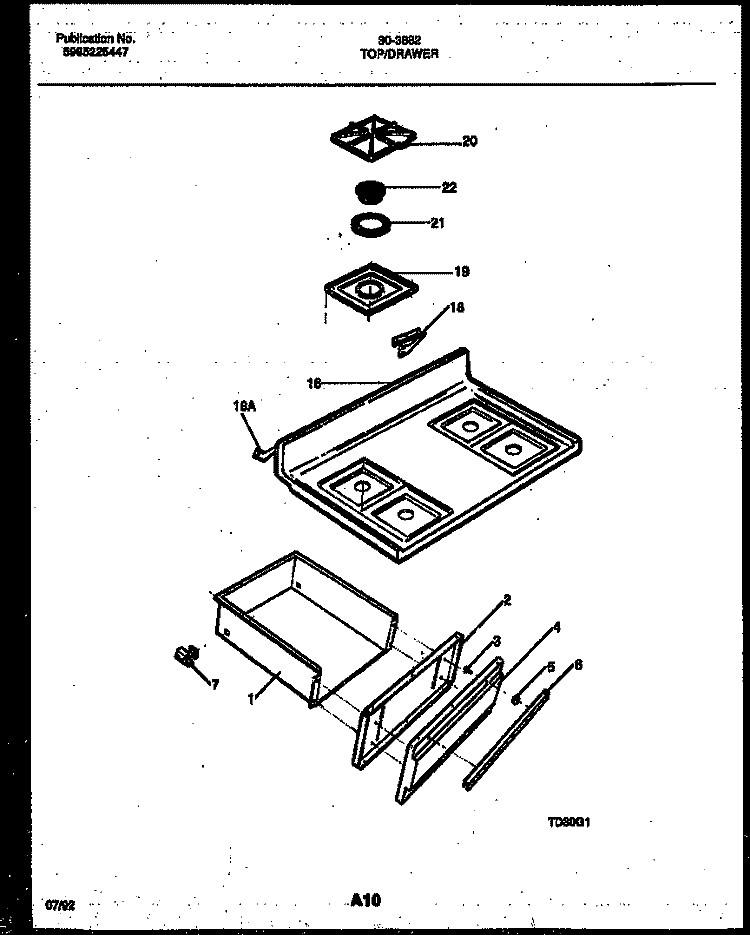 COOKTOP AND DRAWER PARTS Diagram and Parts List for 30-3882-23-01  Tappan Range