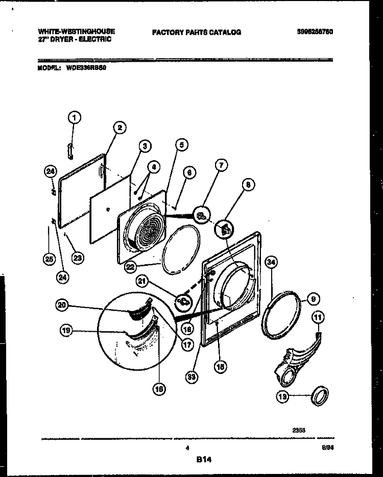 DOOR PARTS Diagram and Parts List for WDE336RBS0  Frigidaire Dryer