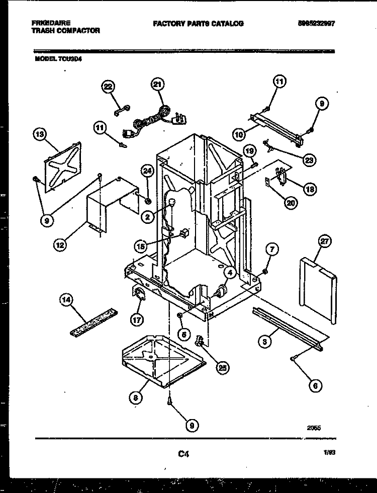 INTERIOR PARTS Diagram and Parts List for TCU3D4  Frigidaire Trash Compactor