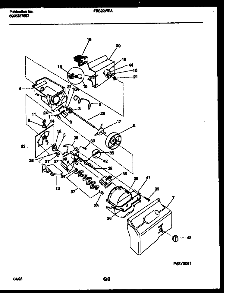 ICE DISPENSER Diagram and Parts List for FRS22WRAD1  Frigidaire Refrigerator