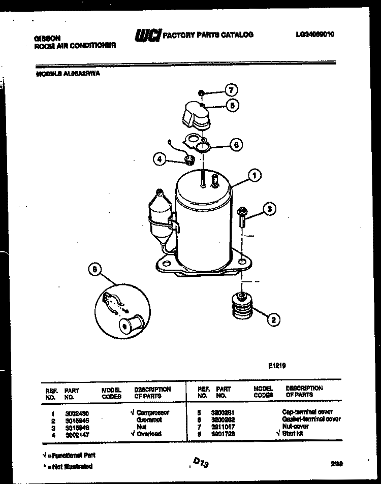COMPRESSOR PARTS Diagram and Parts List for AL05A2RWA  Gibson Air Conditioner