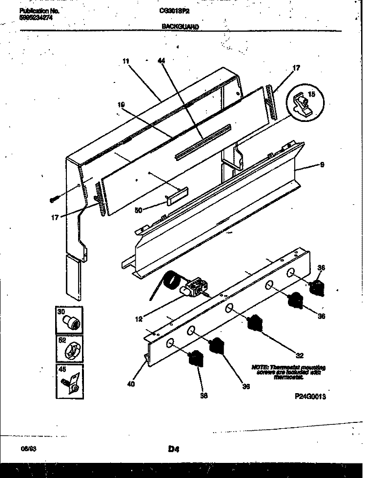 BACKGUARD Diagram and Parts List for CG301SP2W3  Frigidaire Range