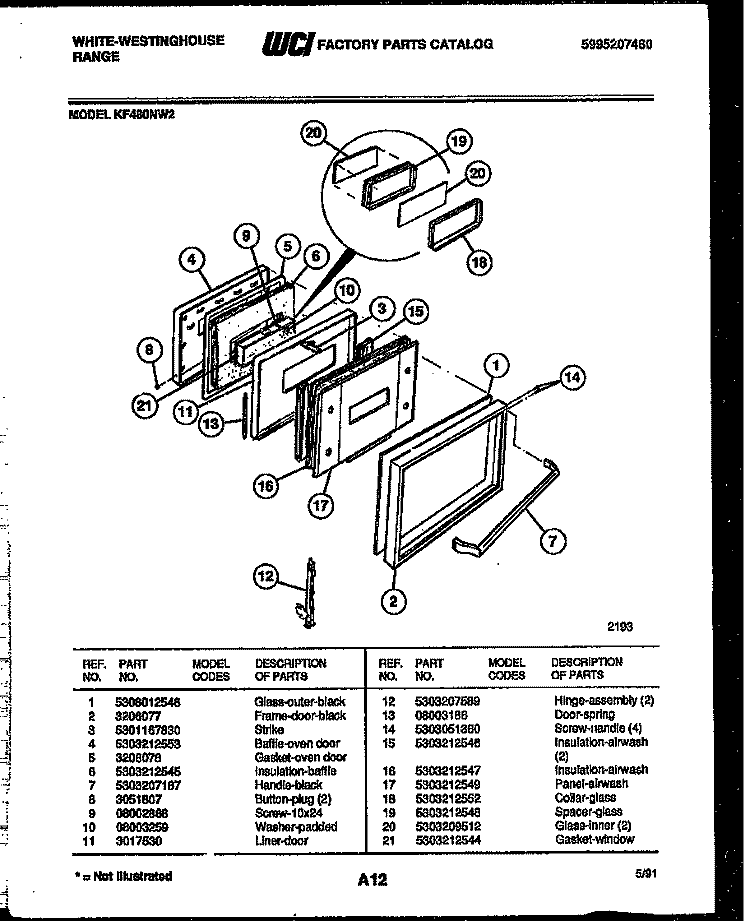DOOR PARTS Diagram and Parts List for KF480ND2  Frigidaire Range