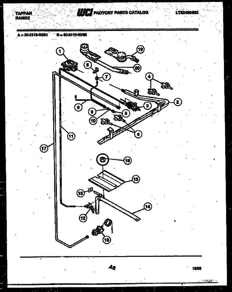 BURNER, MANIFOLD AND GAS CONTROL Diagram and Parts List for 30-2119-00-01  Tappan Range