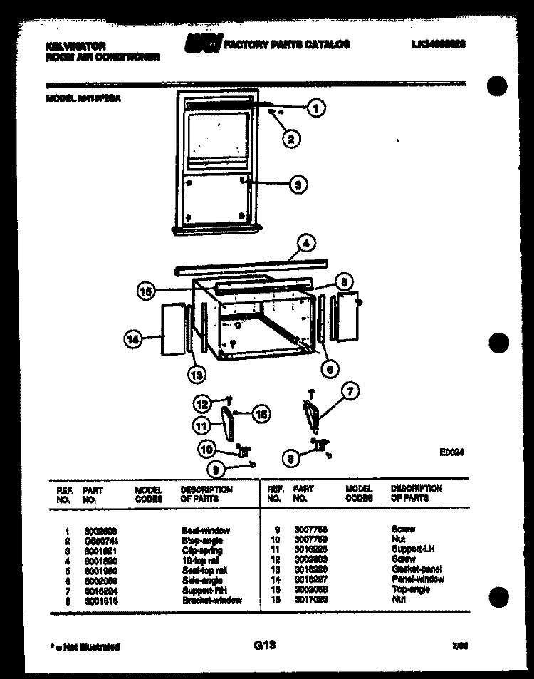 CABINET AND INSTALLATION PARTS Diagram and Parts List for M418F2SA  Kelvinator Air Conditioner