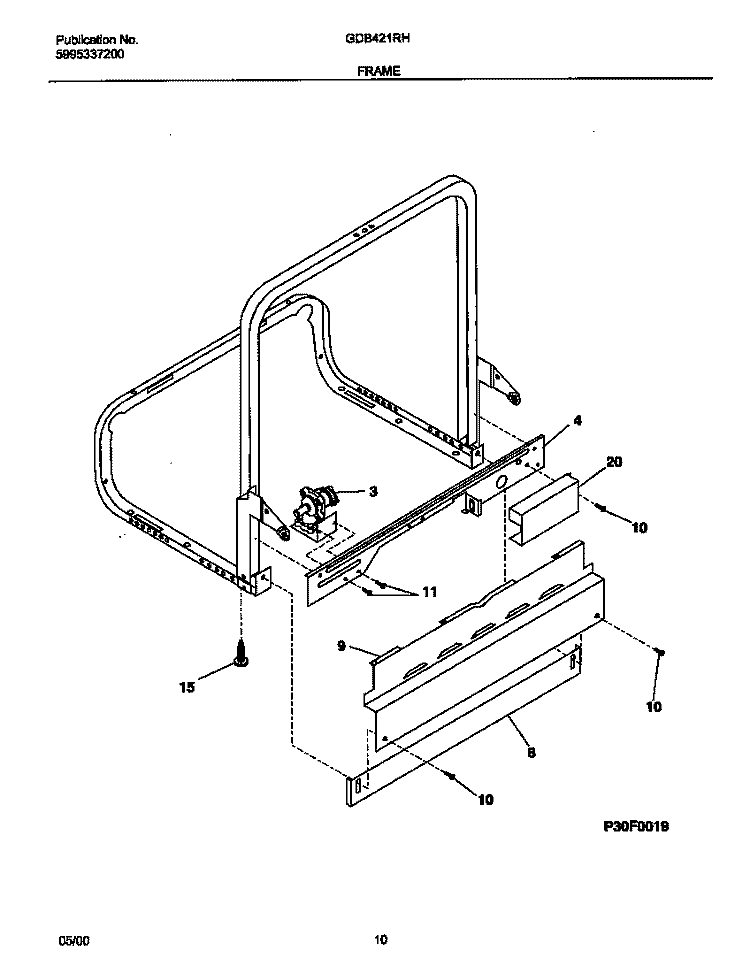 FRAME Diagram and Parts List for GDB421RHS2  Gibson Dishwasher