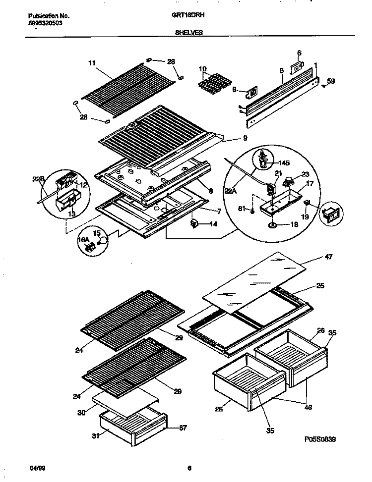 SHELVES Diagram and Parts List for GRT18DRHW0  Gibson Refrigerator