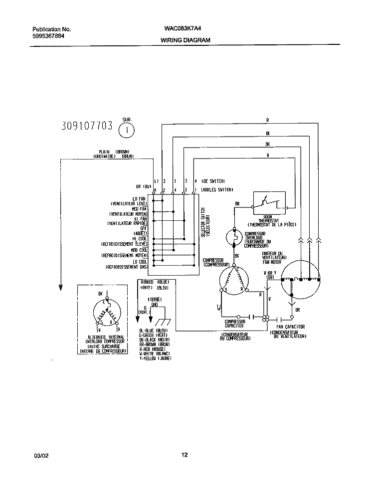 WIRING DIAGRAM Diagram and Parts List for WAC083K7A4  Westinghouse Air Conditioner