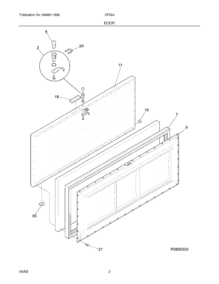 DOOR Diagram and Parts List for CF204  Frigidaire Freezer