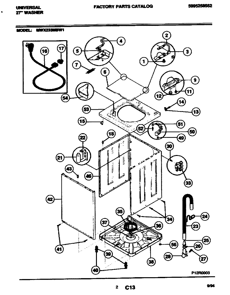 CABINET Diagram and Parts List for MWX233RBW1  Frigidaire Washer