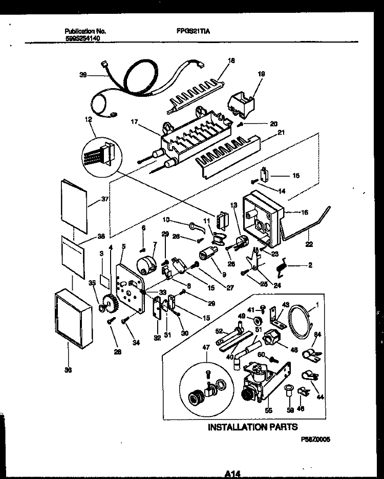 ICE MAKER AND INSTALLATION PARTS Diagram and Parts List for FPGC21TAL1  Frigidaire Refrigerator