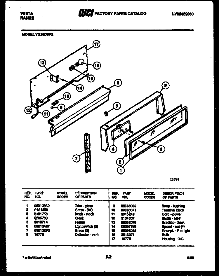 BACKGUARD Diagram and Parts List for VG36DW2-23  Frigidaire Range