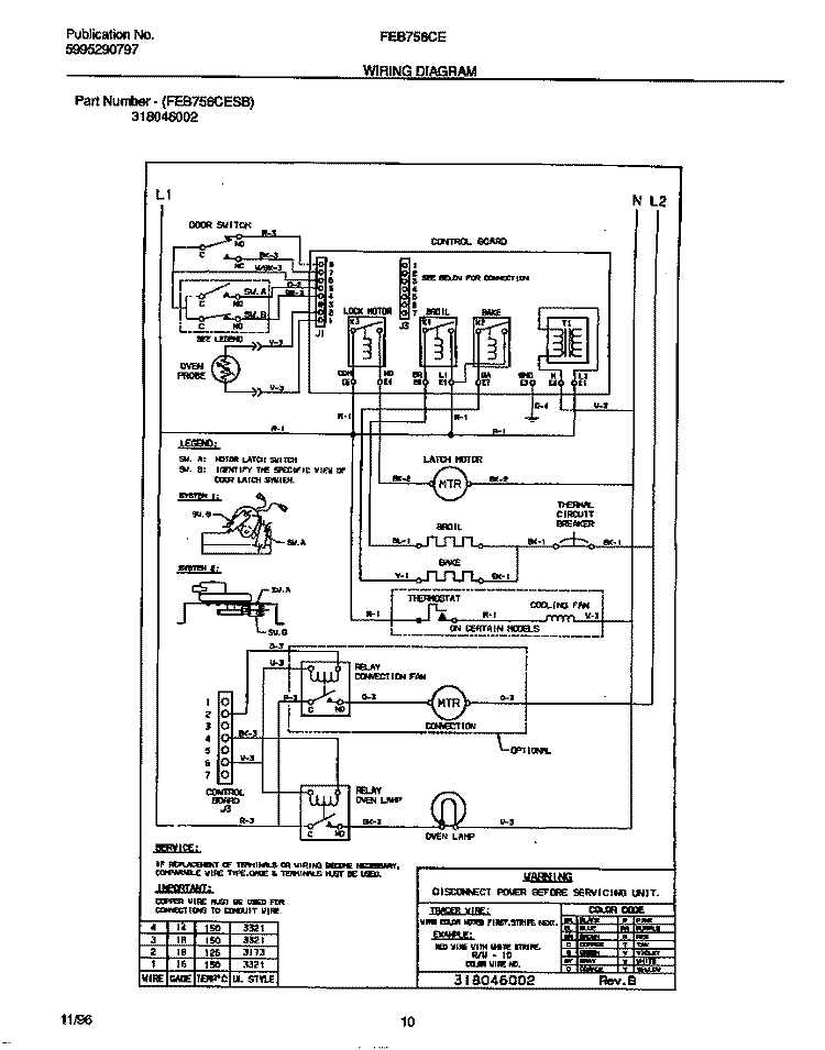 WIRING DIAGRAM Diagram and Parts List for FEB756CETB  Frigidaire Wall Oven