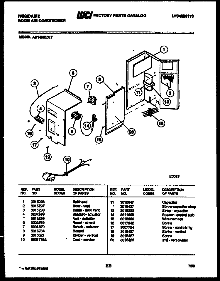 ELECTRICAL PARTS Diagram and Parts List for AR14ME5L7  Frigidaire Air Conditioner