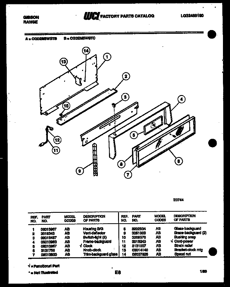 BACKGUARD Diagram and Parts List for CGD2M5WSTC  Gibson Range