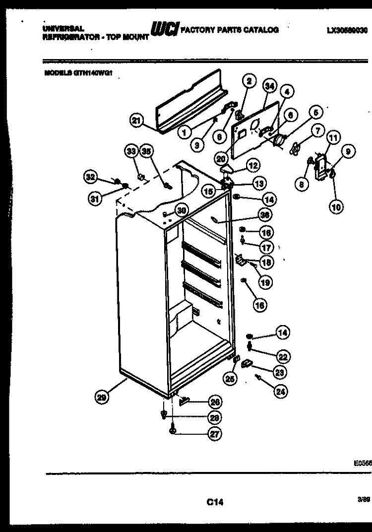 CABINET PARTS Diagram and Parts List for GTN140HG1  Frigidaire Refrigerator