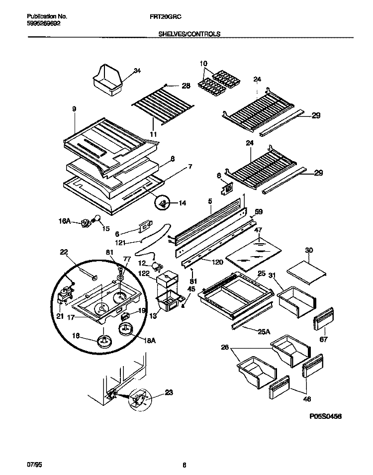 SHELVES / CONTROLS Diagram and Parts List for FRT20GRCD0  Frigidaire Refrigerator