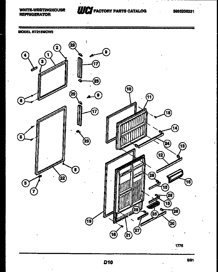 DOOR PARTS Diagram and Parts List for RT216MCF3  Frigidaire Refrigerator