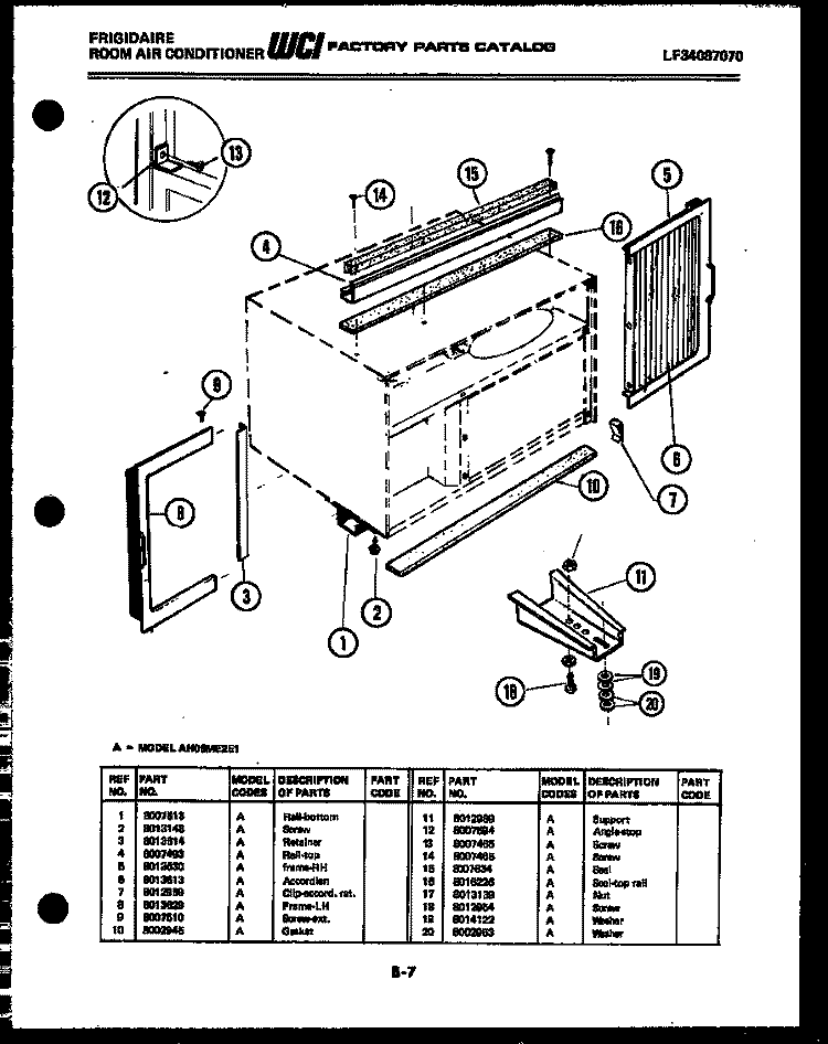 WINDOW MOUNTING PARTS Diagram and Parts List for AH08ME2E1  Frigidaire Air Conditioner