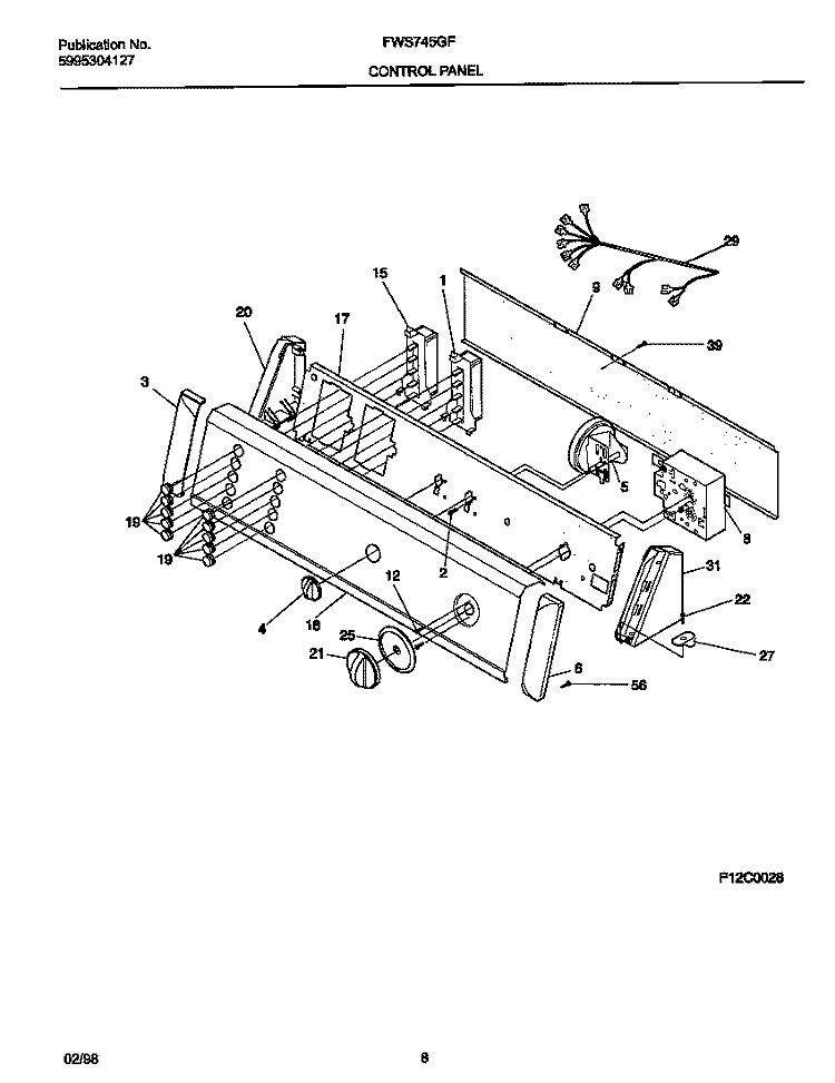 CONTROL PANEL Diagram and Parts List for FWS745GFT0  Frigidaire Washer