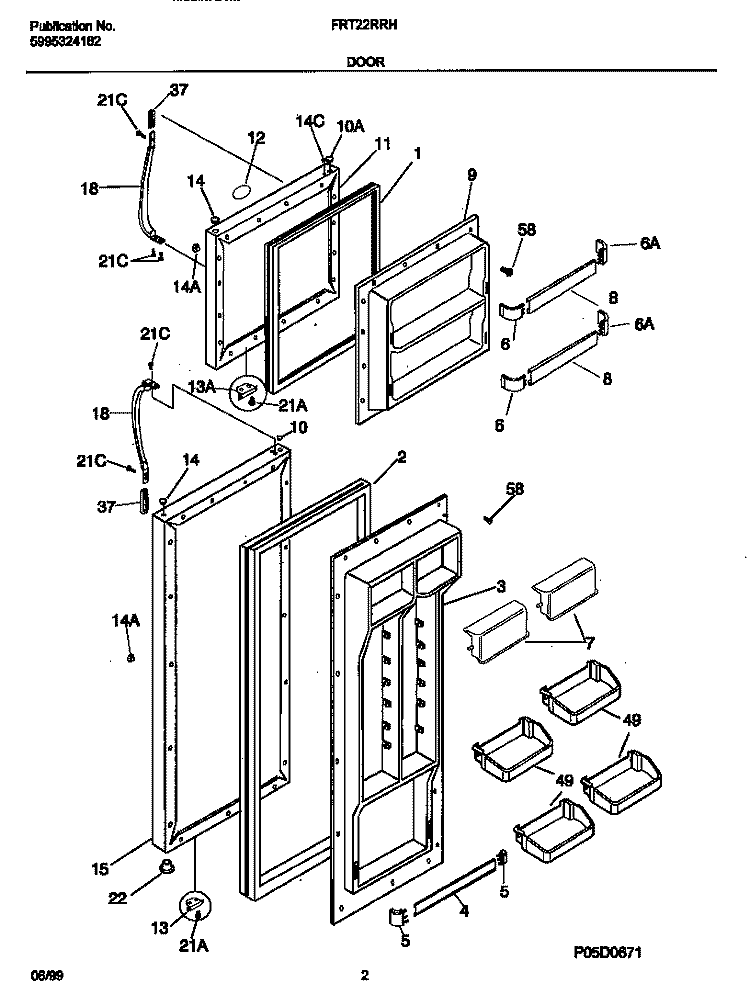 DOORS Diagram and Parts List for FRT22RRHB1  Frigidaire Refrigerator