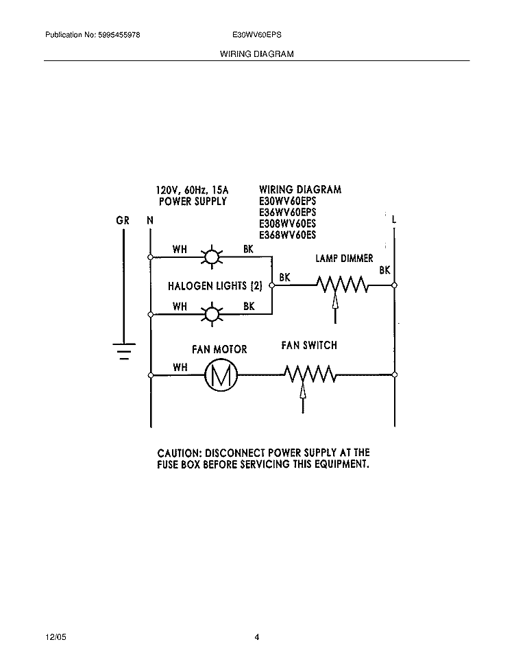 WIRING DIAGRAM Diagram and Parts List for E30WV60EPS  Electrolux Range Hood