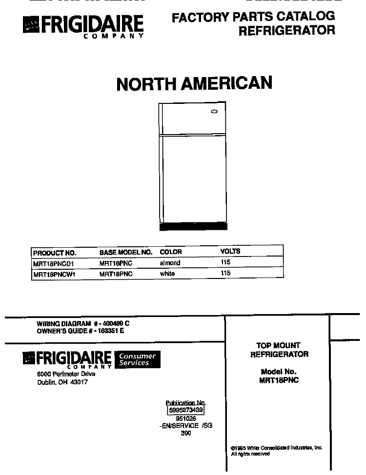 COVER Diagram and Parts List for MRT18PNCW1  Frigidaire Refrigerator