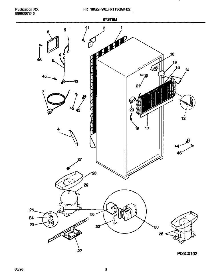 SYSTEM Diagram and Parts List for FRT18QGFD2  Frigidaire Refrigerator