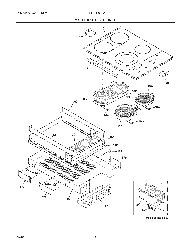 MAINTOP Diagram and Parts List for LEEC30S9FEA  Frigidaire Cooktop