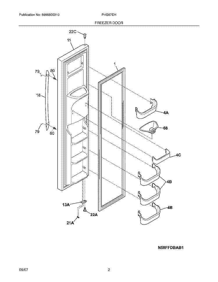 FREEZER DOOR Diagram and Parts List for PHS67EHSB6  Frigidaire Refrigerator