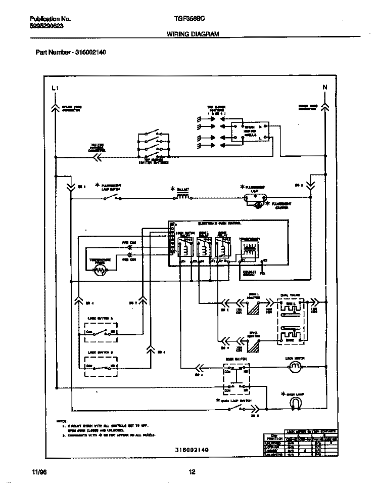 WIRING DIAGRAM Diagram and Parts List for TGF356BCWE  Tappan Range