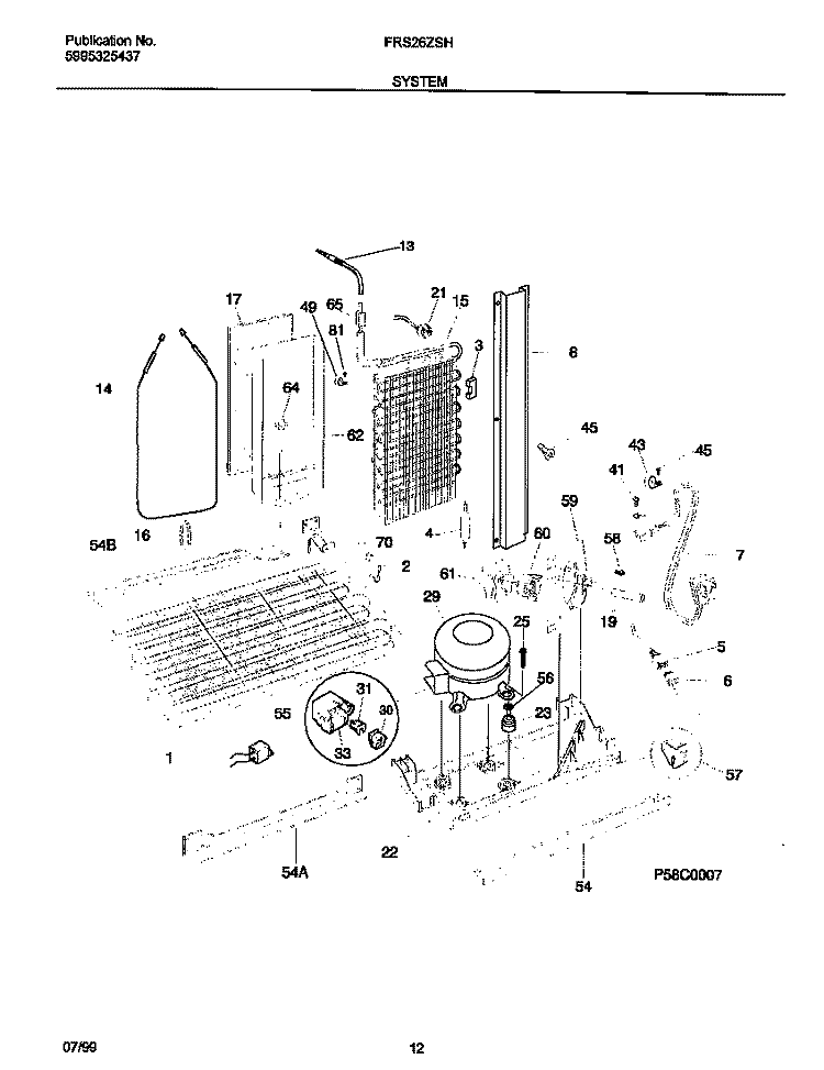 SYSTEM Diagram and Parts List for FRS26ZSHB1  Frigidaire Refrigerator