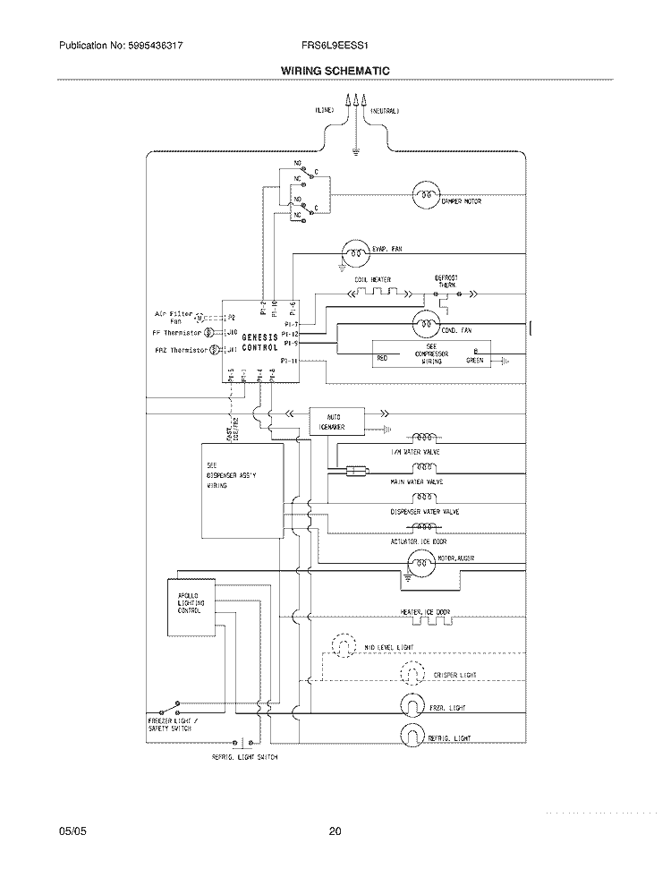 WIRING SCHEMATIC Diagram and Parts List for FRS6L9EESS1  Frigidaire Refrigerator