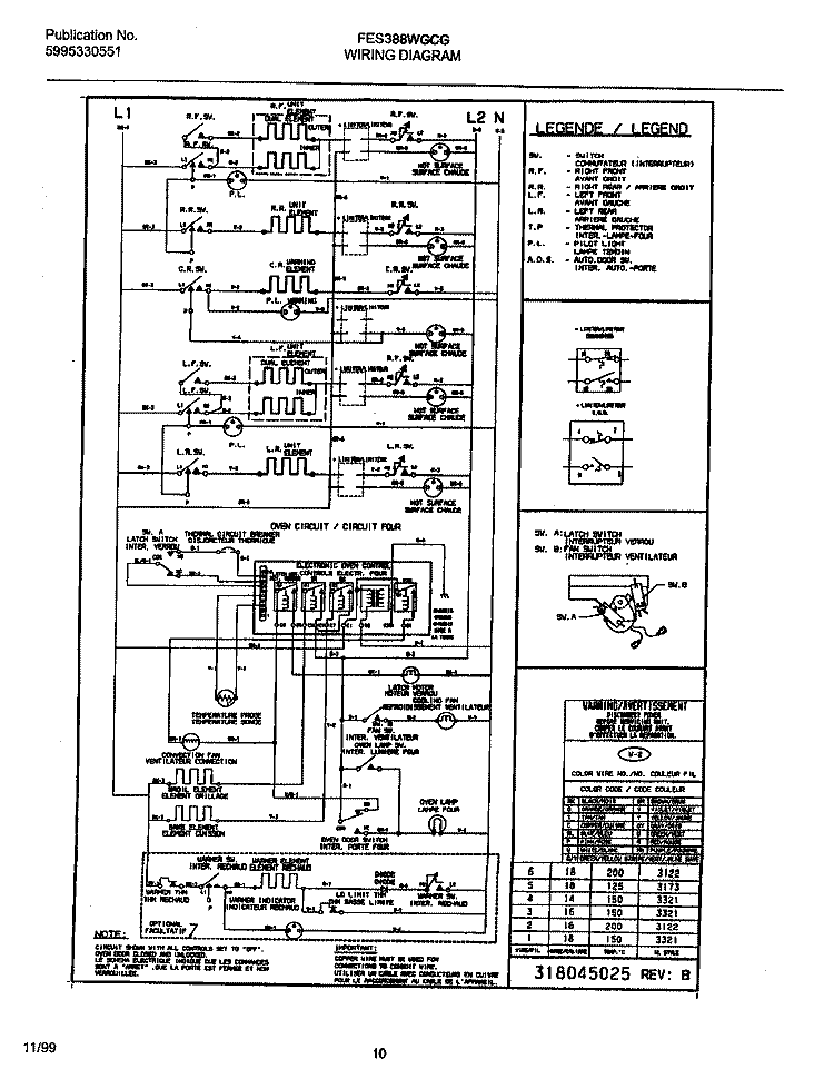 WIRING DIAGRAM Diagram and Parts List for FES388WGCH  Frigidaire Range