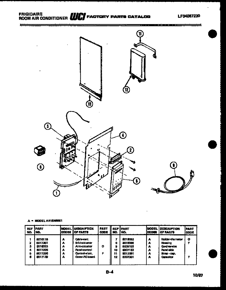 ELECTRICAL PARTS Diagram and Parts List for AR18NS5E1  Frigidaire Air Conditioner