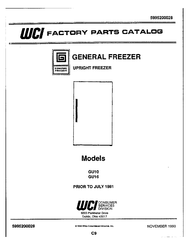 COVER Diagram and Parts List for GU10  Frigidaire Freezer
