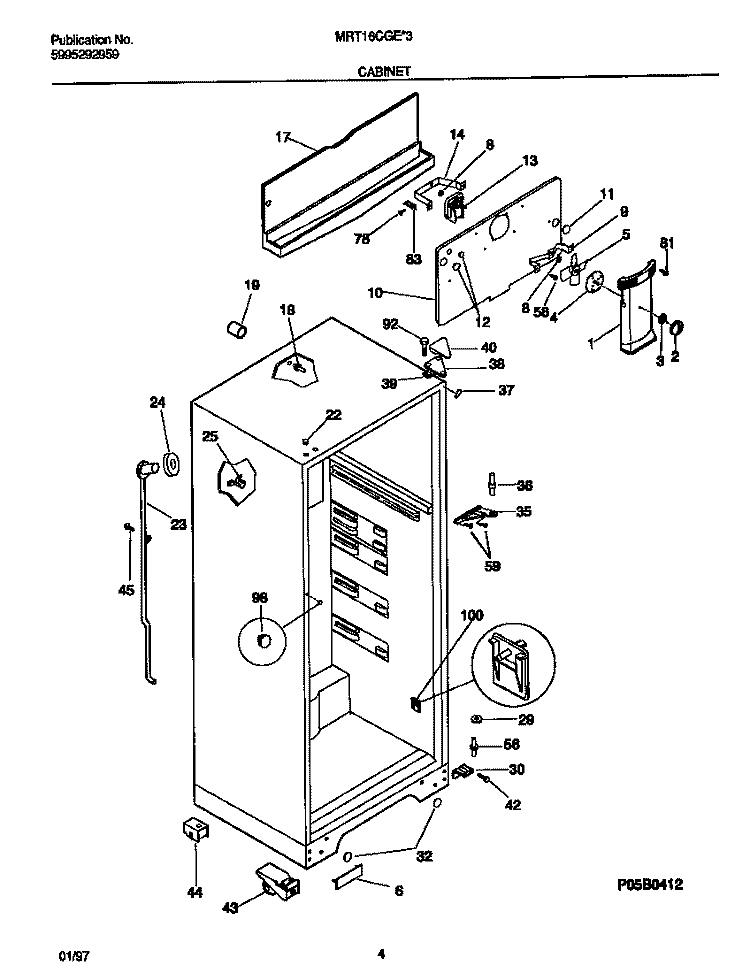 CABINET Diagram and Parts List for MRT16CGEW3  Frigidaire Refrigerator