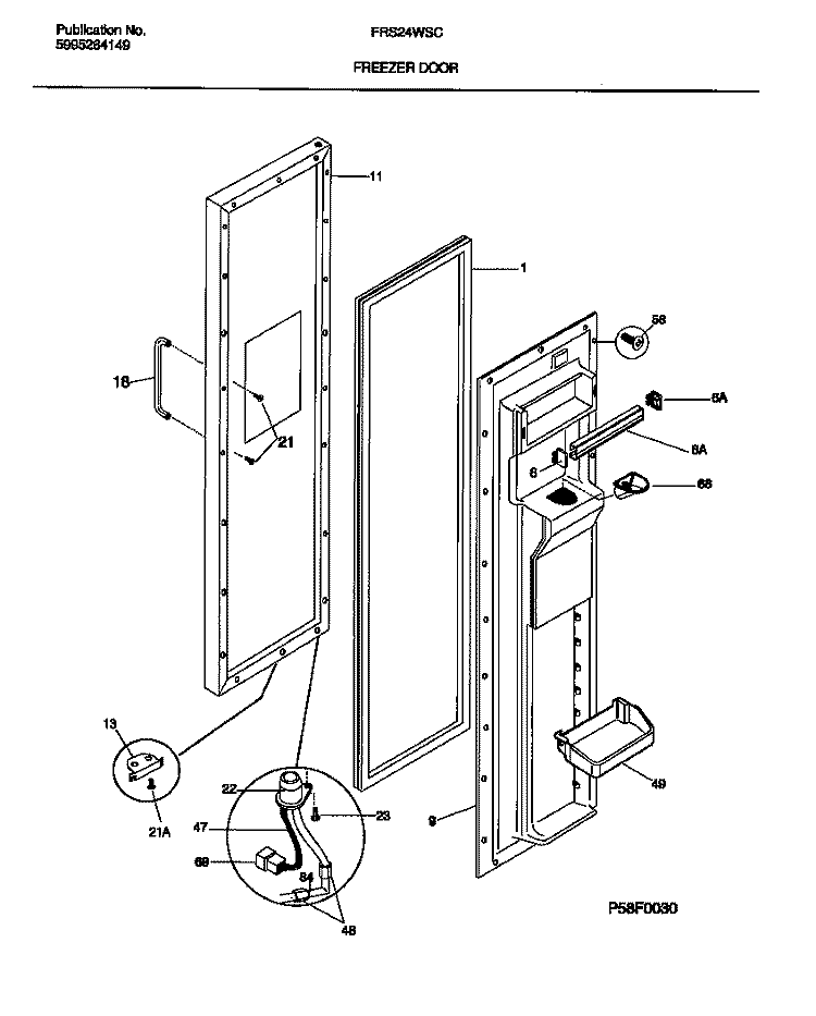 FREEZER DOOR Diagram and Parts List for FRS24WSCB0  Frigidaire Refrigerator