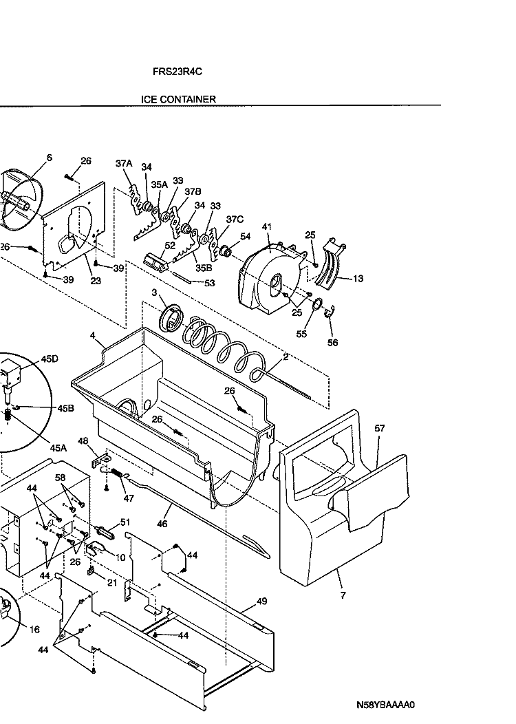 ICE CONTAINER Diagram and Parts List for FRS23R4CQ2  Frigidaire Refrigerator