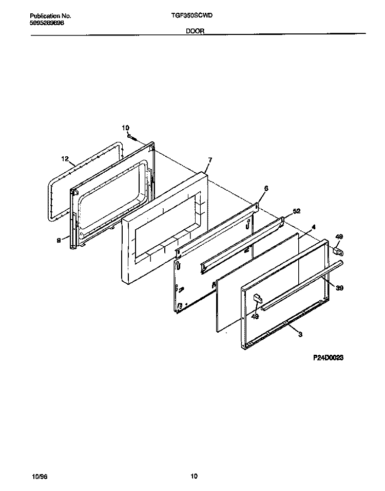 DOOR Diagram and Parts List for TGF350SCWD  Tappan Range