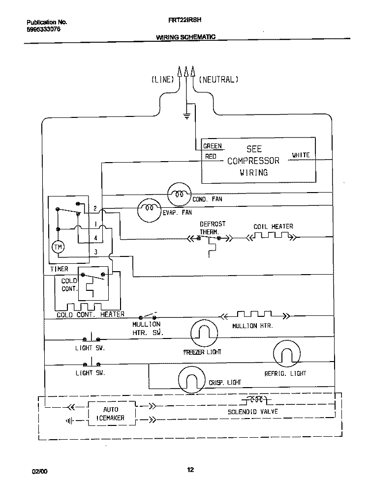 WIRING DIAGRAM Diagram and Parts List for FRT22IRSHK1  Frigidaire Refrigerator