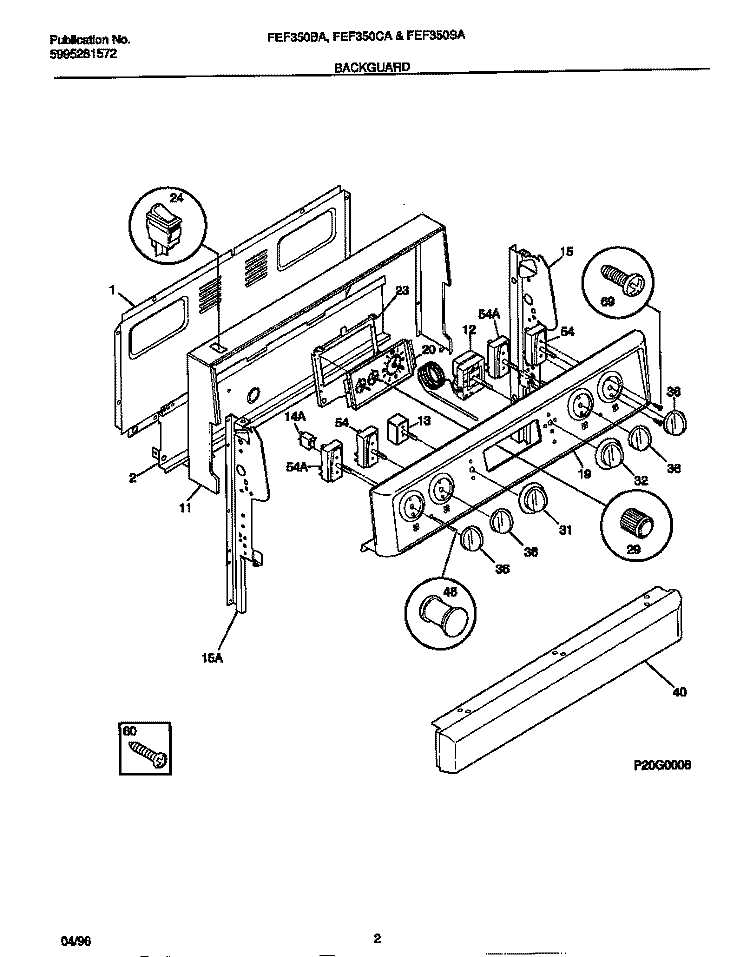 BACKGUARD Diagram and Parts List for FEF350BAWF  Frigidaire Range