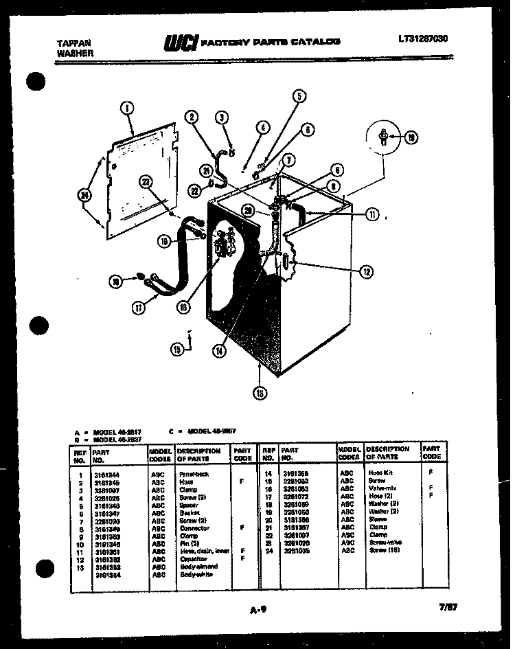 CABINET PARTS Diagram and Parts List for 46-2857-23-01  Tappan Washer