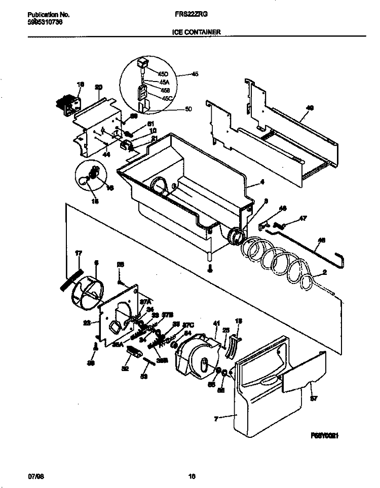 ICE CONTAINER Diagram and Parts List for FRS22ZRGD0  Frigidaire Refrigerator