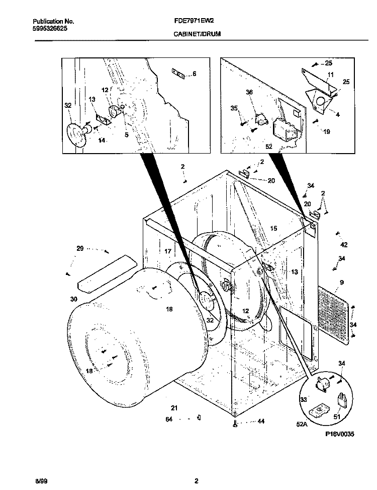 P16V0035 DRY CAB, HEATER Diagram and Parts List for FDE7971EW2  Frigidaire Dryer