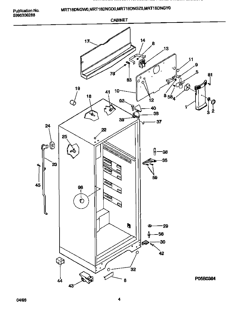 CABINET Diagram and Parts List for MRT18DNGW0  Uni Refrigerator